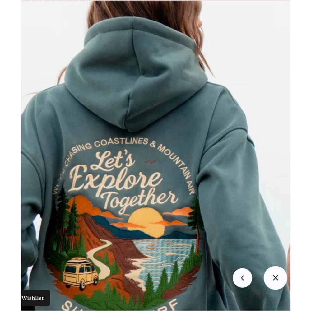 Sunset Surf Coastal Explore Hoodie Let's Explore Together Graphic Hoodie Medium - Picture 9 of 14
